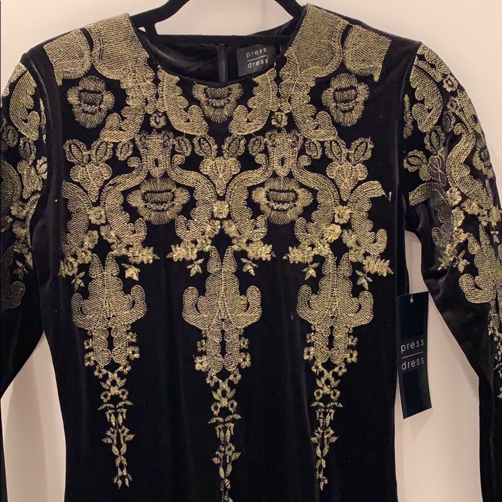 NWT Embroidered velvet long sleeve dress